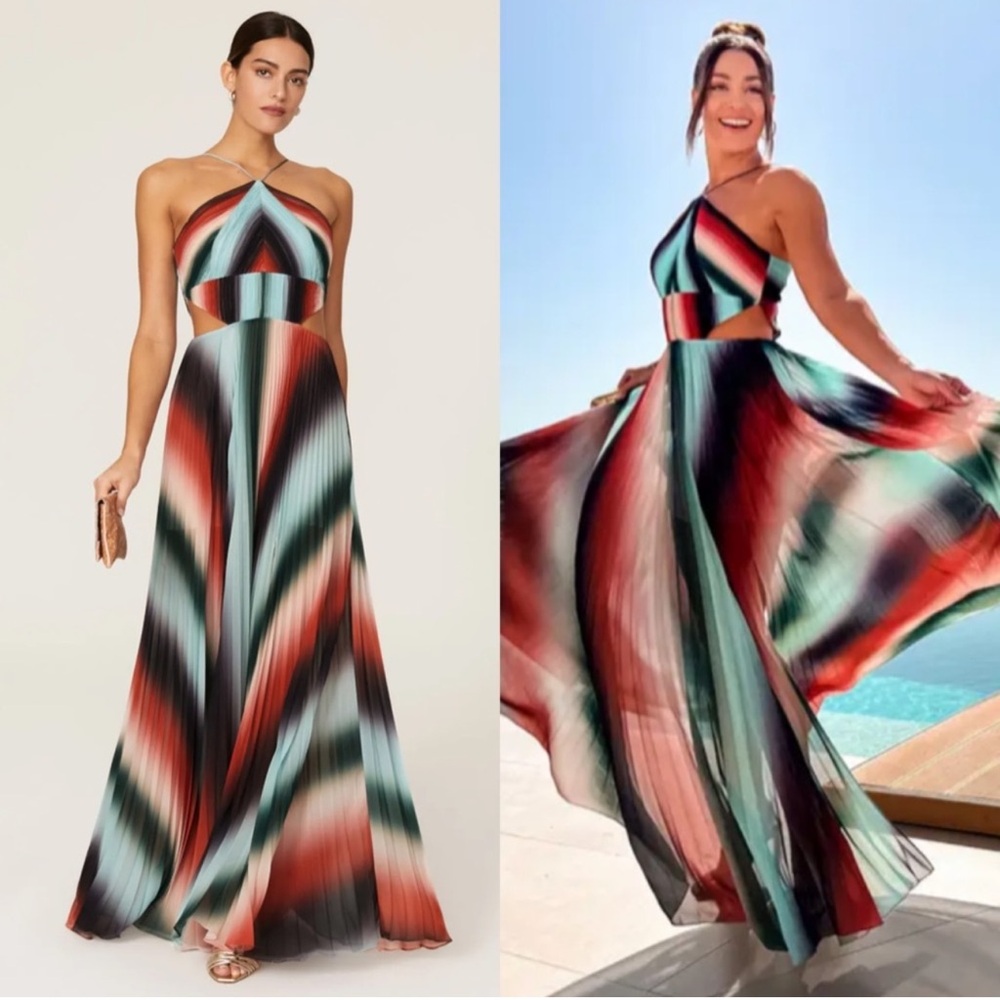AMUR Janet Gown Maxi Dress in Auburn Vintage Stripe Size 8